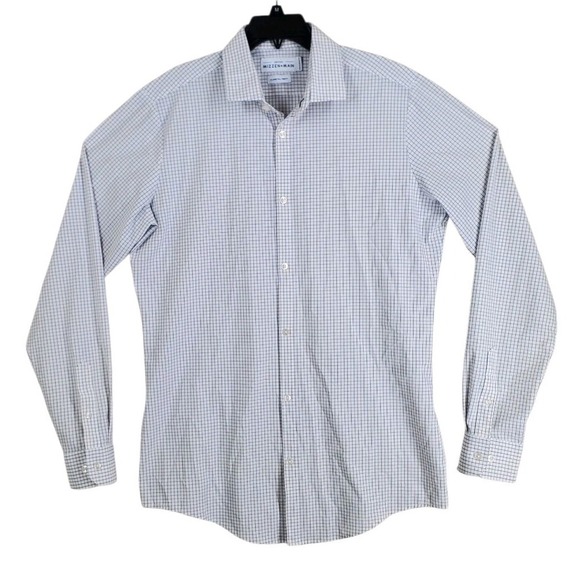 Mizzen Main Leeward Shirt Mens XL Tall Trim Fit Blue White Grid Check Stretch LS - Picture 5 of 11